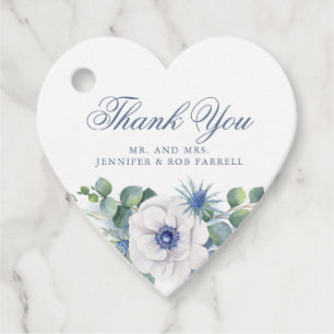 Étiquettes Cadeau Bleu Dusty Floral Verdure Amour Coeur Mariage