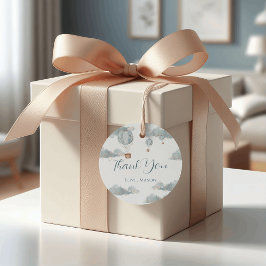 Étiquettes Cadeau Bleu Dusty Gold Hot Air Balloon Premier anniversai