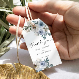Étiquettes-cadeau Bleu Dusty Mariage Floral Élégant Script Rustique