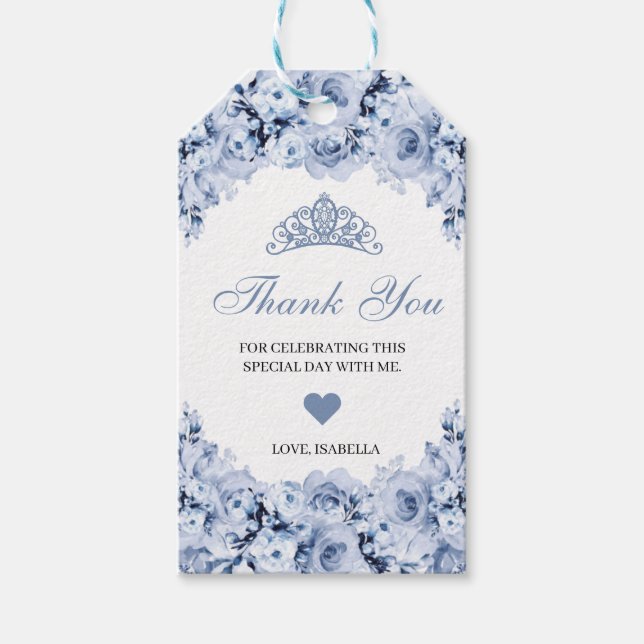 Étiquettes-cadeau Bleu Dusty Merci Floral (Devant)