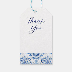 Étiquettes-cadeau Bleu et blanc Italien aquarelle carreaux motif