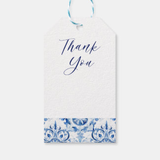 Étiquettes-cadeau Bleu et blanc Italien aquarelle carreaux motif