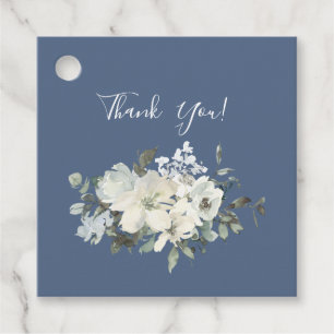 Étiquettes Cadeau Bleu et blanc Mariage Floral Merci - Bleu