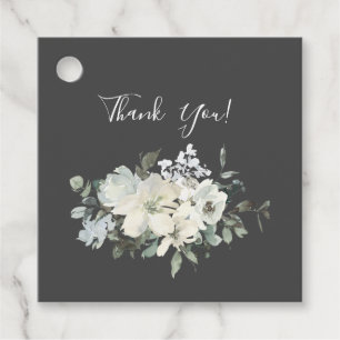 Étiquettes Cadeau Bleu et blanc Mariage Floral Merci - gris