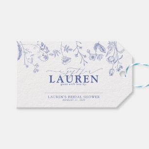 Étiquettes-cadeau Bleu et Blanc Victorien Douche sans Enveloppe