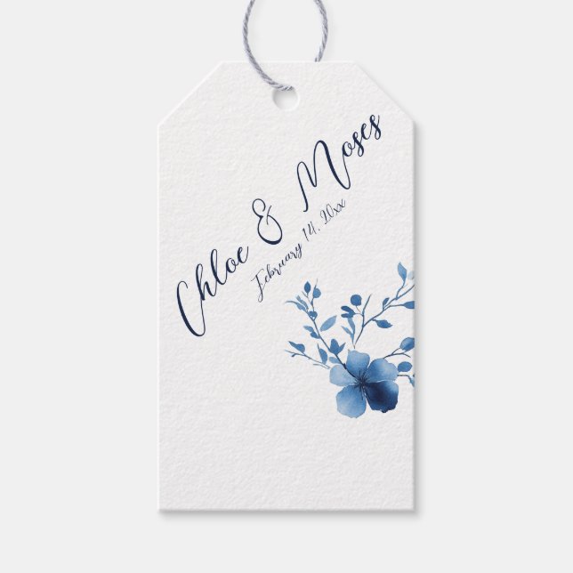 Étiquettes-cadeau Bleu, Fleur de Fleur, petit, (Devant)