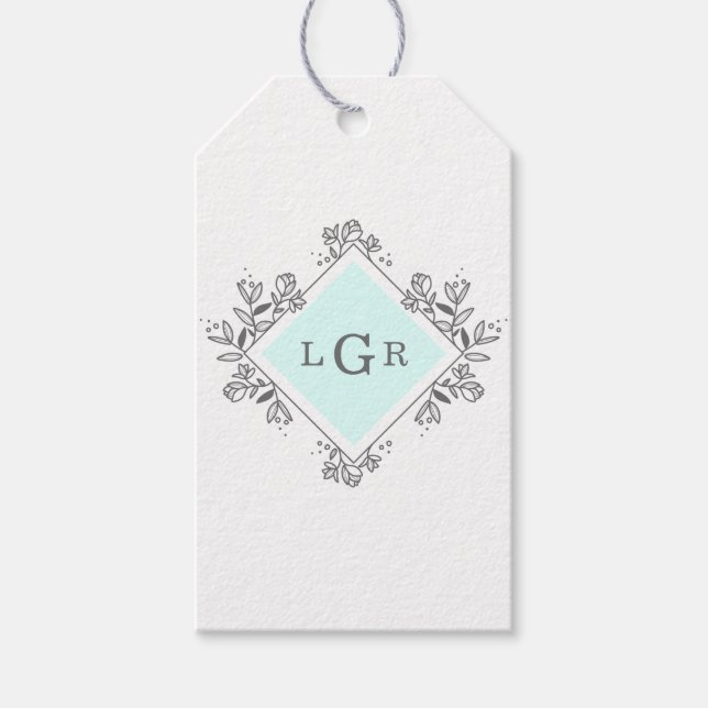 Étiquettes-cadeau Bleu floral simple tiré (Devant)