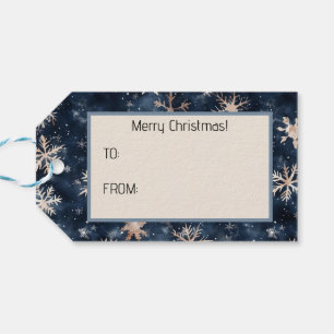 Étiquettes-cadeau Bleu foncé simple avec flocons de neige