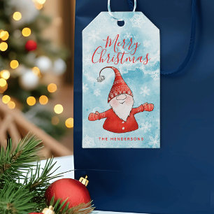 Étiquettes-cadeau Bleu Gnome et rouge Joyeux Noël