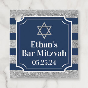Étiquettes Cadeau Bleu, Gris Barre Barre Mitzvah Merci