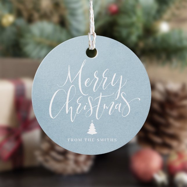 Étiquettes Cadeau Bleu Hivernal Calligraphie Simple Joyeux Noël (Winter Blue Simple Calligraphy Merry Christmas Favor Tags)