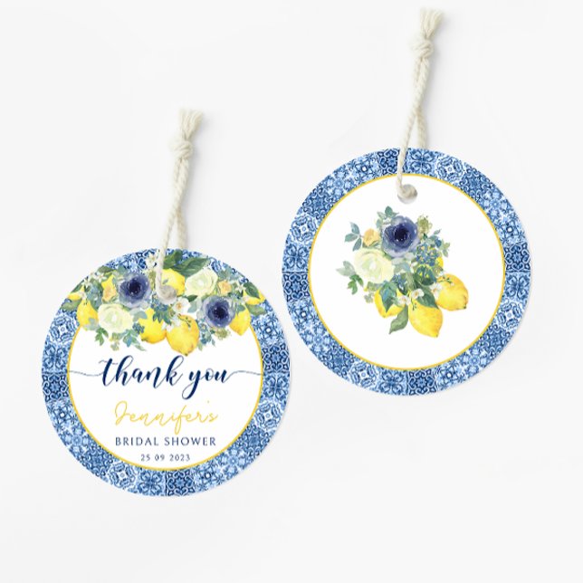 Étiquettes Cadeau Bleu italien méditerranéen douche nuptiale merci (Créateur téléchargé)