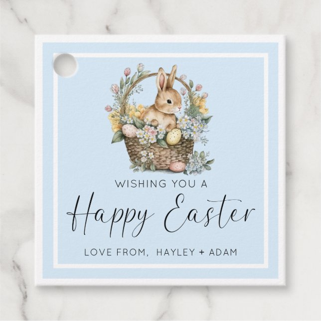 Étiquettes Cadeau Bleu Joyeux lapin de Pâques (Devant)
