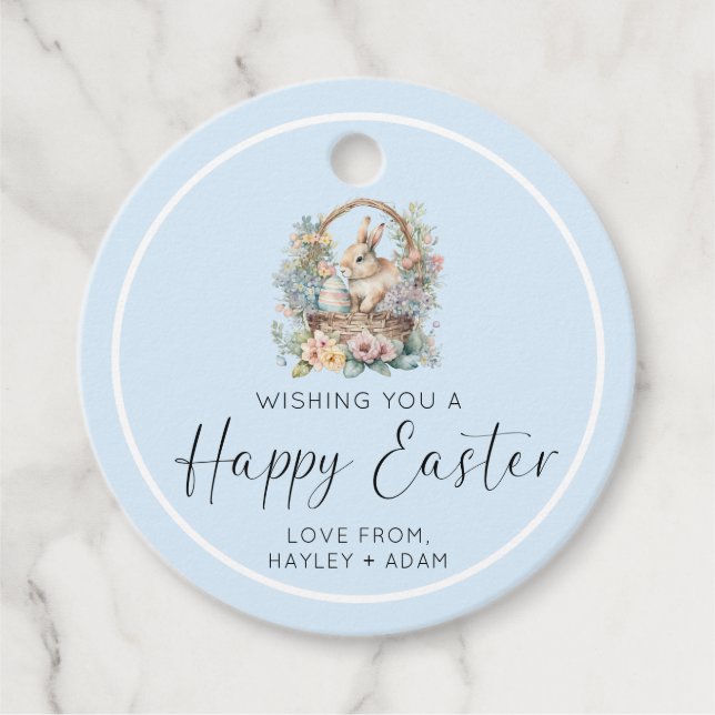 Étiquettes Cadeau Bleu Joyeux lapin de Pâques (Devant)