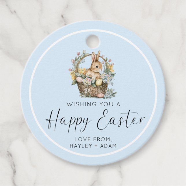 Étiquettes Cadeau Bleu Joyeux lapin de Pâques (Devant)