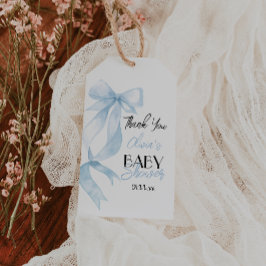 Étiquettes-cadeau Bleu Main Écrite Bow Baby Boy Douche