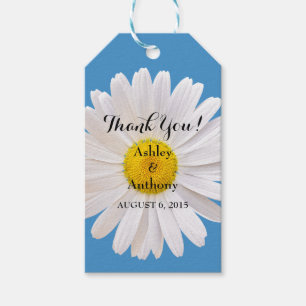 Étiquettes-cadeau Bleu marguerite Mariage blanc Merci Favoriser