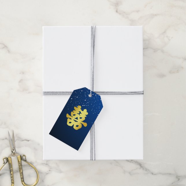 Étiquettes-cadeau Bleu mariage de neige flocon double bonheur (Avec de la ficelle)