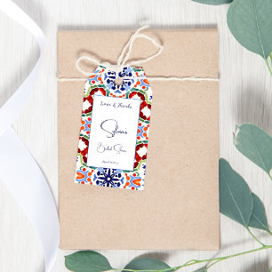 Étiquettes-cadeau Bleu mexicain carreaux colorés douches nuptiales f
