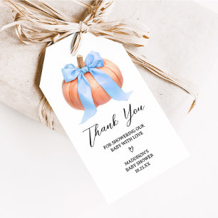 Étiquettes-cadeau Bleu minimaliste Baby shower Citrouille Favoriser