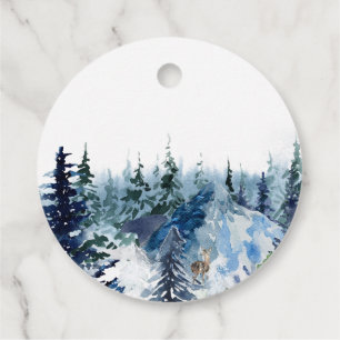 Étiquettes Cadeau Bleu Moderne Merry xmas arbres forêt pludeer