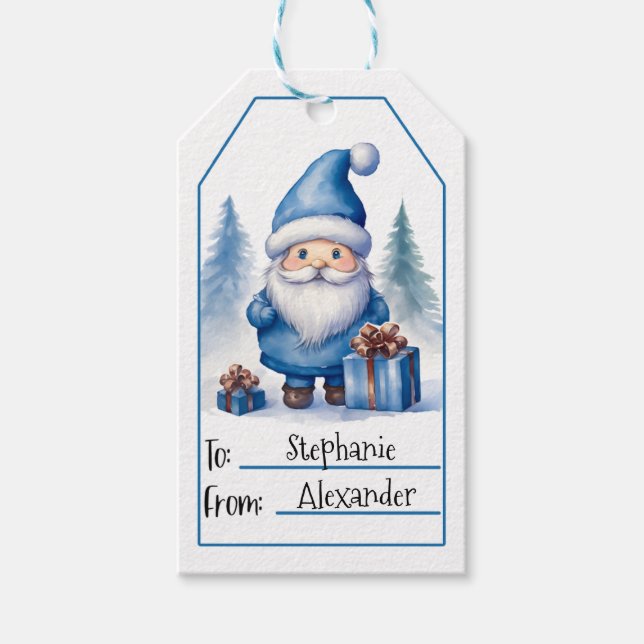 Étiquettes-cadeau Bleu Noël Gnome (6) Balises cadeaux (Devant)
