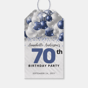 Étiquettes-cadeau Bleu Nuit Argent Ballon Paillettes Faveur Annivers