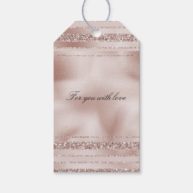 Étiquettes-cadeau Bleu Parties scintillant rose rayures (Devant)