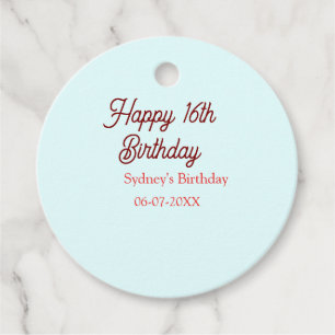 Étiquettes Cadeau Bleu pastel rouge joyeux 16e anniversaire nom date