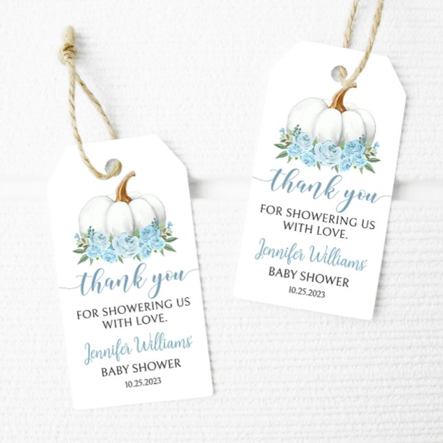 Étiquettes-cadeau Bleu petit citrouille bébé garçon douche merci éti (Créateur téléchargé)