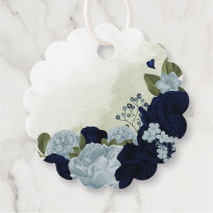 Étiquettes Cadeau bleu poussiéreux & bleu marine fleurs verdure tend