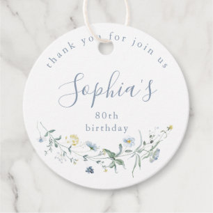 Étiquettes Cadeau Bleu Poussiéreux Fleur Sauvage Rustique Boho Anniv
