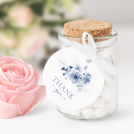 Étiquettes Cadeau Bleu Poussiéreux Floral "Merci"