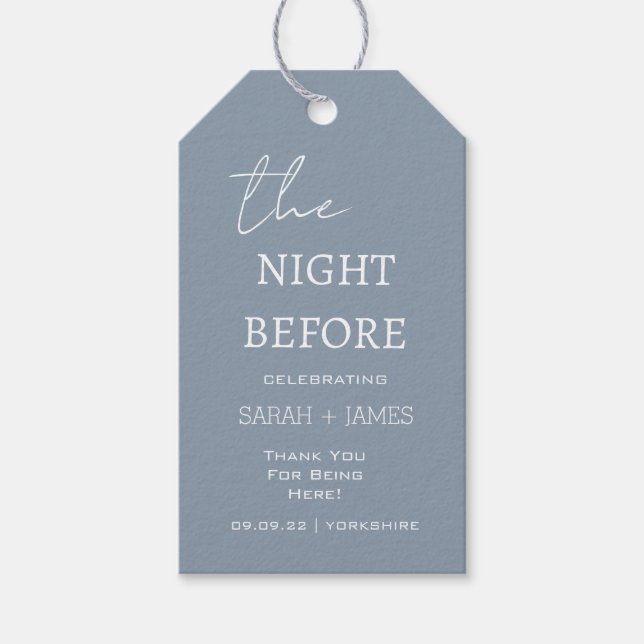 Étiquettes-cadeau Bleu poussiéreux la nuit avant le Merci Mariage (Devant)
