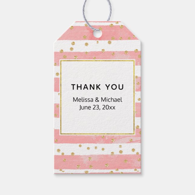 Étiquettes-cadeau Bleu rose | Faux Gold Confetti Mariage (Devant)