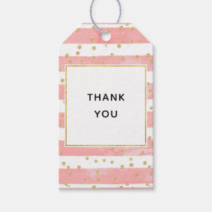 Étiquettes-cadeau Bleu rose   Faux Gold Confetti Merci