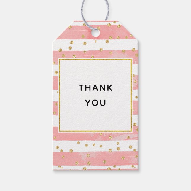 Étiquettes-cadeau Bleu rose | Faux Gold Confetti Merci (Devant)