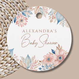 Étiquettes Cadeau Bleu rose Floral Boho Chic Baby shower Merci