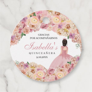 Étiquettes Cadeau Bleu rose Floral Quinceanera Cercle Favoriser les 