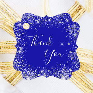 Étiquettes Cadeau Bleu royal argent merci