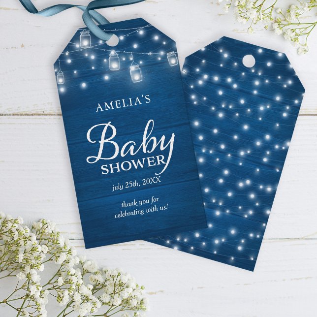 Étiquettes-cadeau Bleu Rustique Bois Mason Jarres Baby shower (Créateur téléchargé)