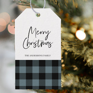 Étiquettes-cadeau Bleu simple Plaid & Joyeux Noël Tags cadeaux