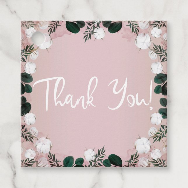 Étiquettes Cadeau Bleu Taupe Coton Floral Verdure Mariage rustique (Devant)
