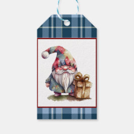 Étiquettes-cadeau Bleu tendance Buffalo Plaid Aquarelle Gnome Holida