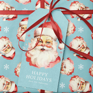 Étiquettes-cadeau Bleu Vintage rétro Santa Claus Noël