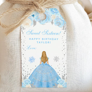 Étiquettes-cadeau Blonde aux Cheveux d'Hiver Bleu Princesse Douce Se
