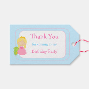 Étiquettes-cadeau Blonde Cute Princess et Dragon Anniversaire