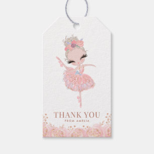 Étiquettes-cadeau Blonde Girl Ballerina en Robe Rose Anniversaire