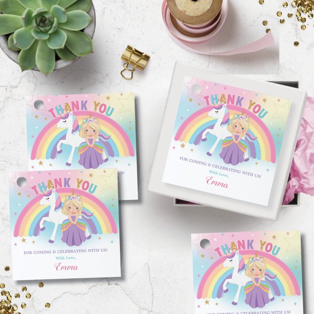 Étiquettes Cadeau Blonde Princess Unicorn Anniversaire Merci (Créateur téléchargé)