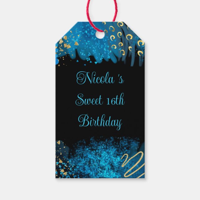 Étiquettes-cadeau Blue Alcohol Enk Sweet 16 Anniversaire (Devant)
